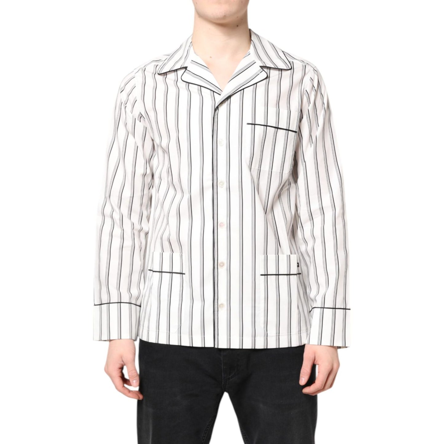 Dolce & Gabbana White Stripes Lounge Pajama Sleepwear Shirt Dolce & Gabbana