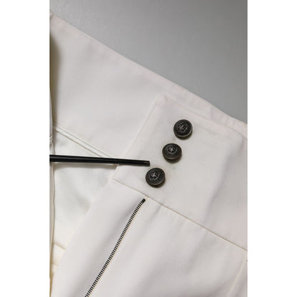 Dolce & Gabbana White Wool High Waist Tapered Pants