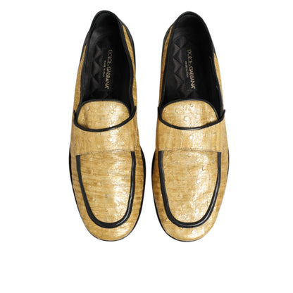 Dolce & Gabbana Yellow Black Leather Slip On Loafers Shoes Dolce & Gabbana