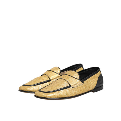 Dolce & Gabbana Yellow Black Leather Slip On Loafers Shoes Dolce & Gabbana