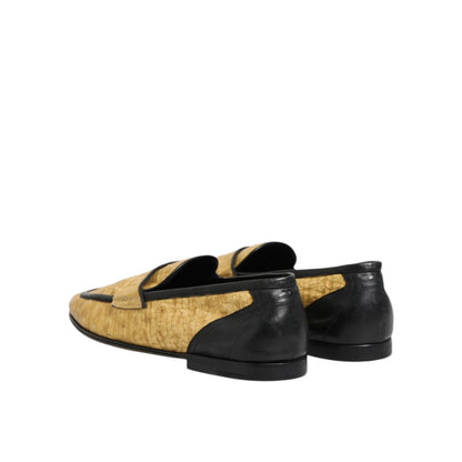 Dolce & Gabbana Yellow Black Leather Slip On Loafers Shoes Dolce & Gabbana