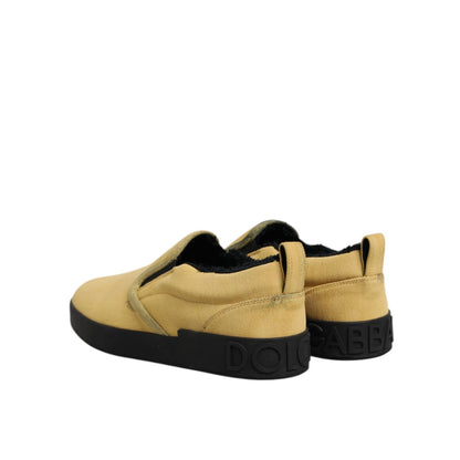 Dolce & Gabbana Yellow Cotton Low Top Slip On Sneakers Shoes Dolce & Gabbana