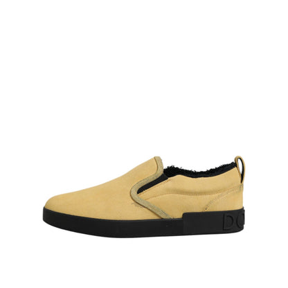 Dolce & Gabbana Yellow Cotton Low Top Slip On Sneakers Shoes Dolce & Gabbana