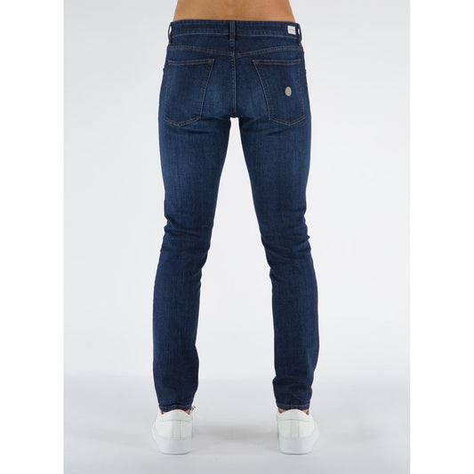 Back view of Don The Fuller Blue Cotton Men's Jeans showcasing five-pocket design and dark blue hue.