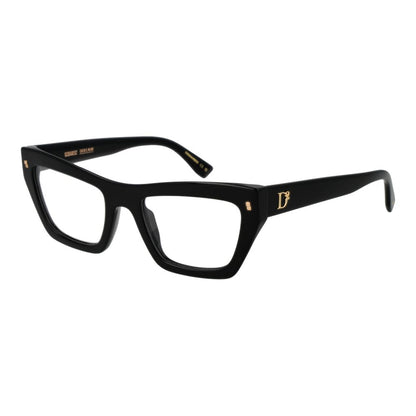 Dsquared² Black Acetate Glasses (Frames) for women, full-rim cat eye style with demo lenses, includes branded case.