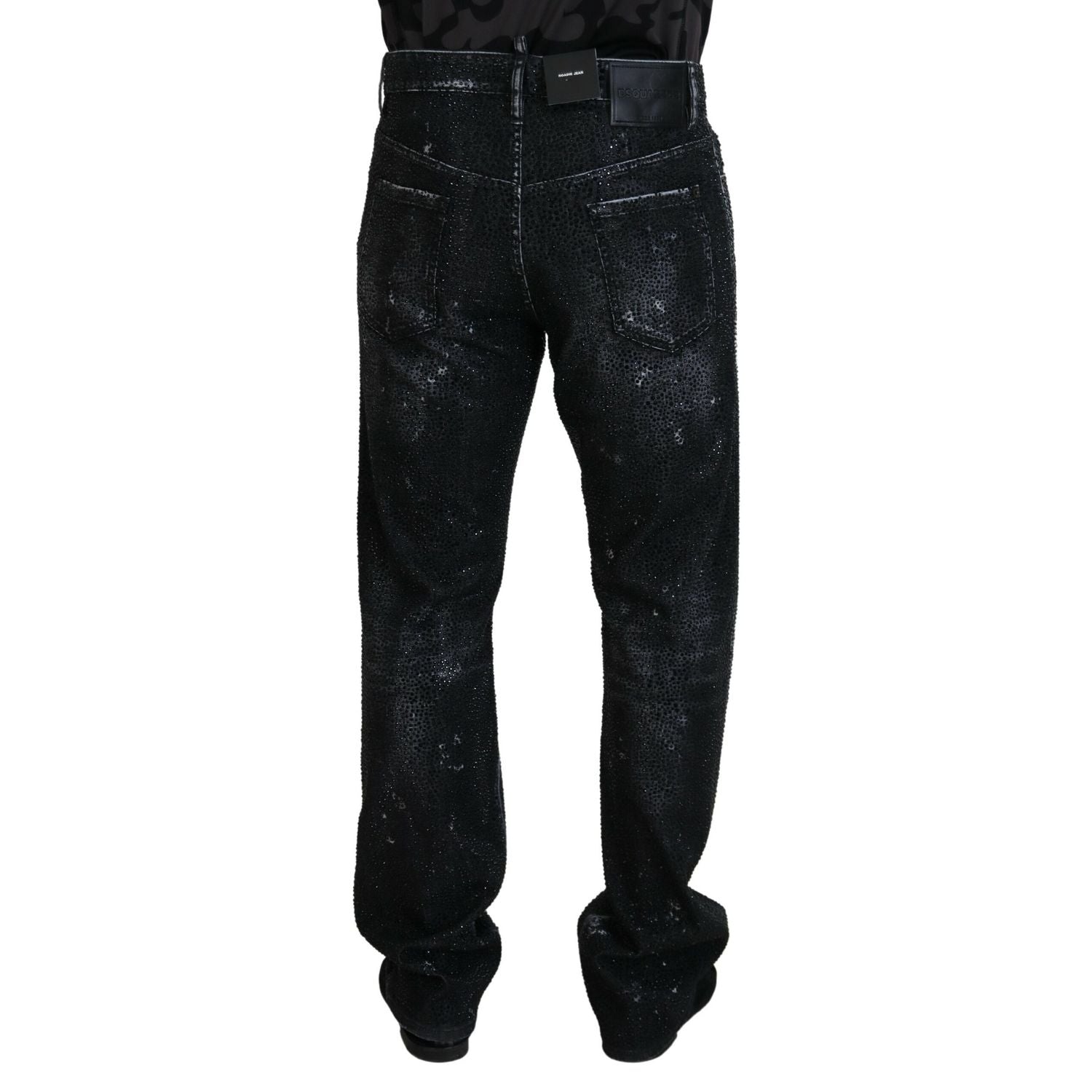 Dsquared² Black Crystal Embellished Tattered Denim Jeans