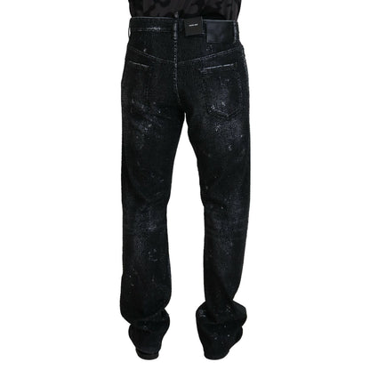 Dsquared² Black Crystal Embellished Tattered Denim Jeans Dsquared²