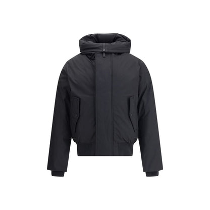 Dsquared² Black Polyester Bomber with hood, snap closures, and ribbed cuffs and hem for autumn-winter comfort and style