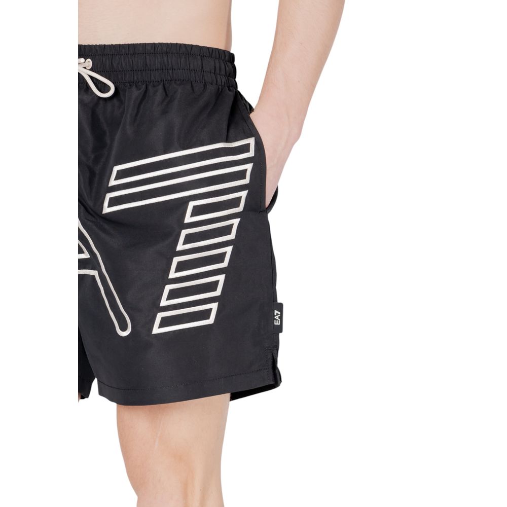 EA7 Emporio Armani Black Polyester Swim Shorts EA7 Emporio Armani
