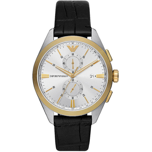 EMPORIO ARMANI MOD. AR11498 men's watch with stainless steel case, mineral dial, and leather strap, water-resistant 5 ATM.