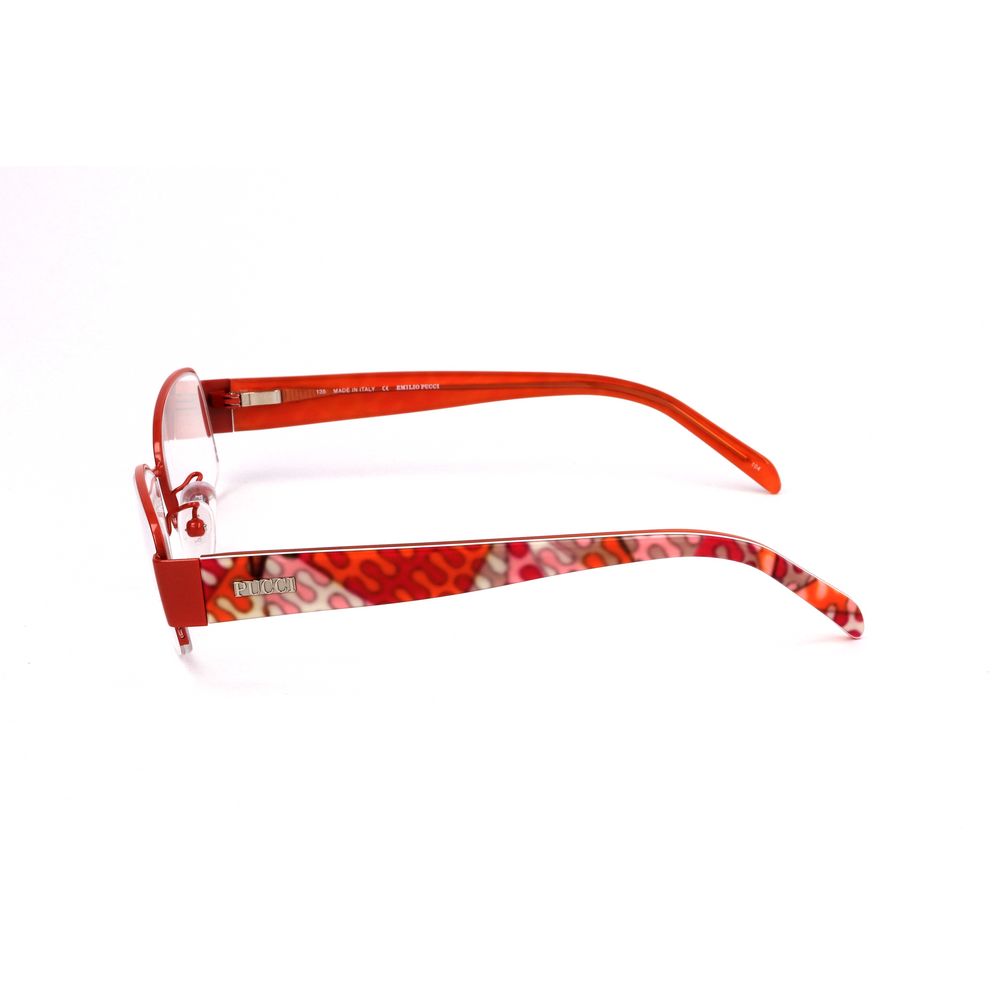Side view of Emilio Pucci Orange Metal Frames for women, model EP2132800 with colorful temple design, size 53/18/135 mm.
