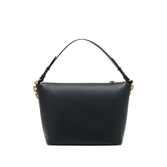 Emporio Armani Medium leather hobo bag with chain, black leather, gold-tone detail, zip fastening, top handle. Size: 25x30x15 cm.