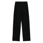 Emporio Armani jersey trousers with bands and micro studs, black wide-leg with concealed fastening, and side slit pockets.