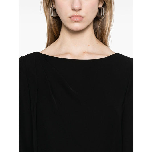 Model wearing Emporio Armani long sleeves dress with round neck and cuff zips