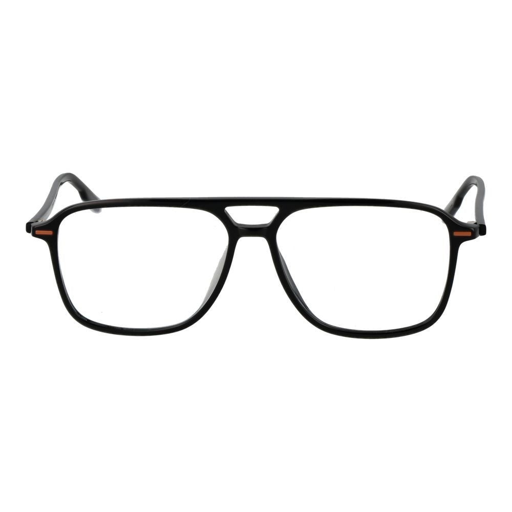 Ermenegildo Zegna Black Acetate Glasses (Frames), full-rim aviator style for men with demo lenses, size 57-14-145.