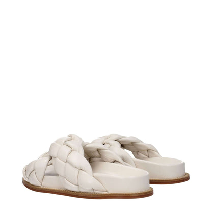 Fabiana Filippi Beige Leather Slippers with rubber sole and open toe, featuring low and flat heel, casual style.