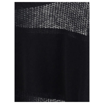 Close-up of Fabiana Filippi Black Fleece Wool Cashmere Sweater with perforated details and ribbed texture.