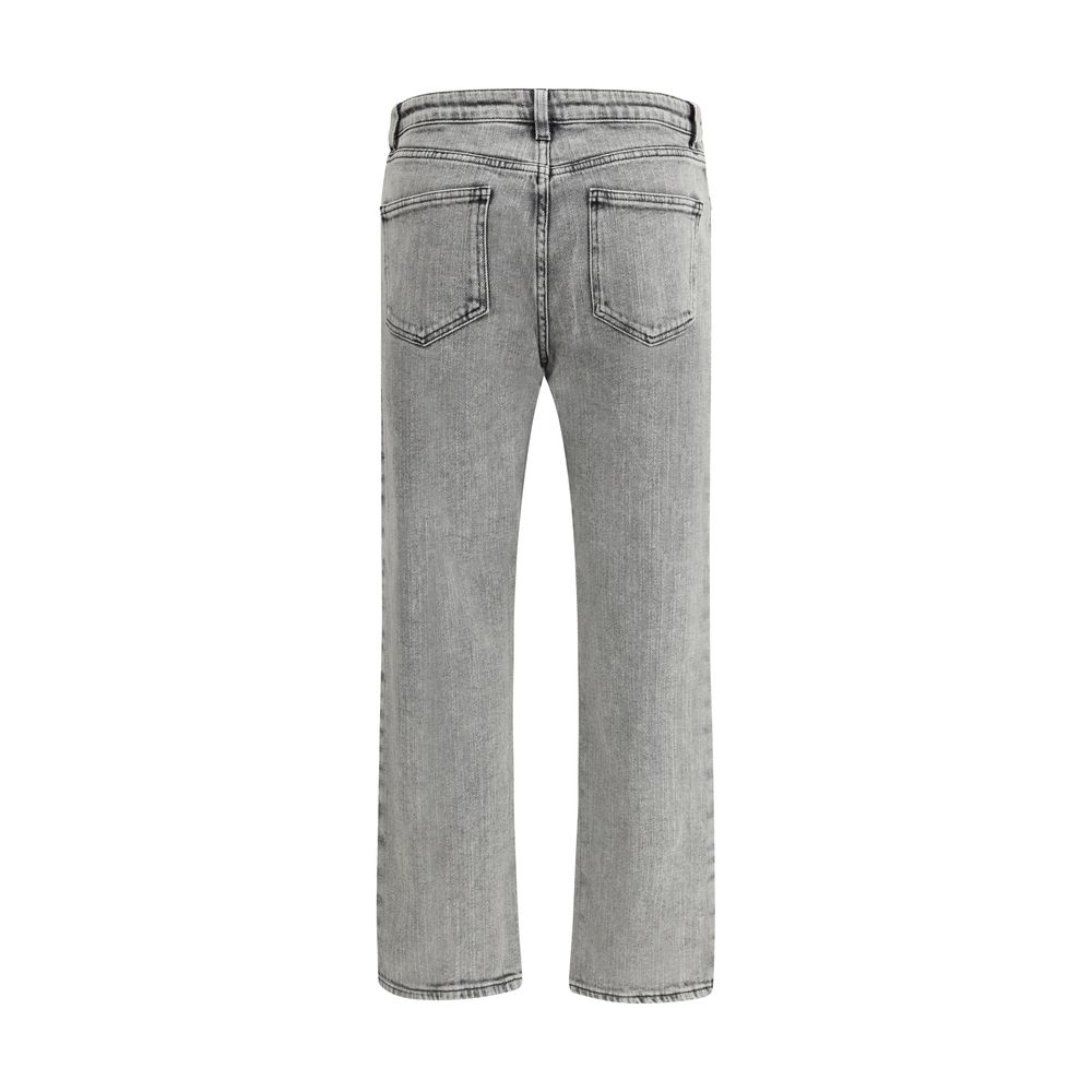Fabiana Filippi Gray Cotton Straight-Leg Jeans with five-pocket design and vintage washed-out effect, back view.