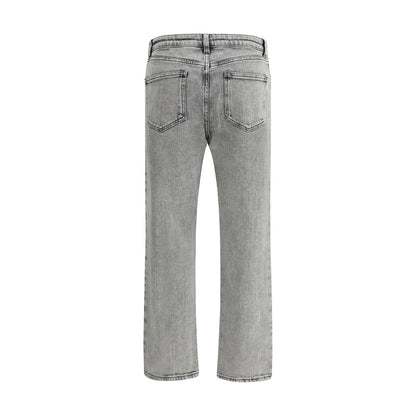 Fabiana Filippi Gray Cotton Straight-Leg Jeans with five-pocket design and vintage washed-out effect, back view.
