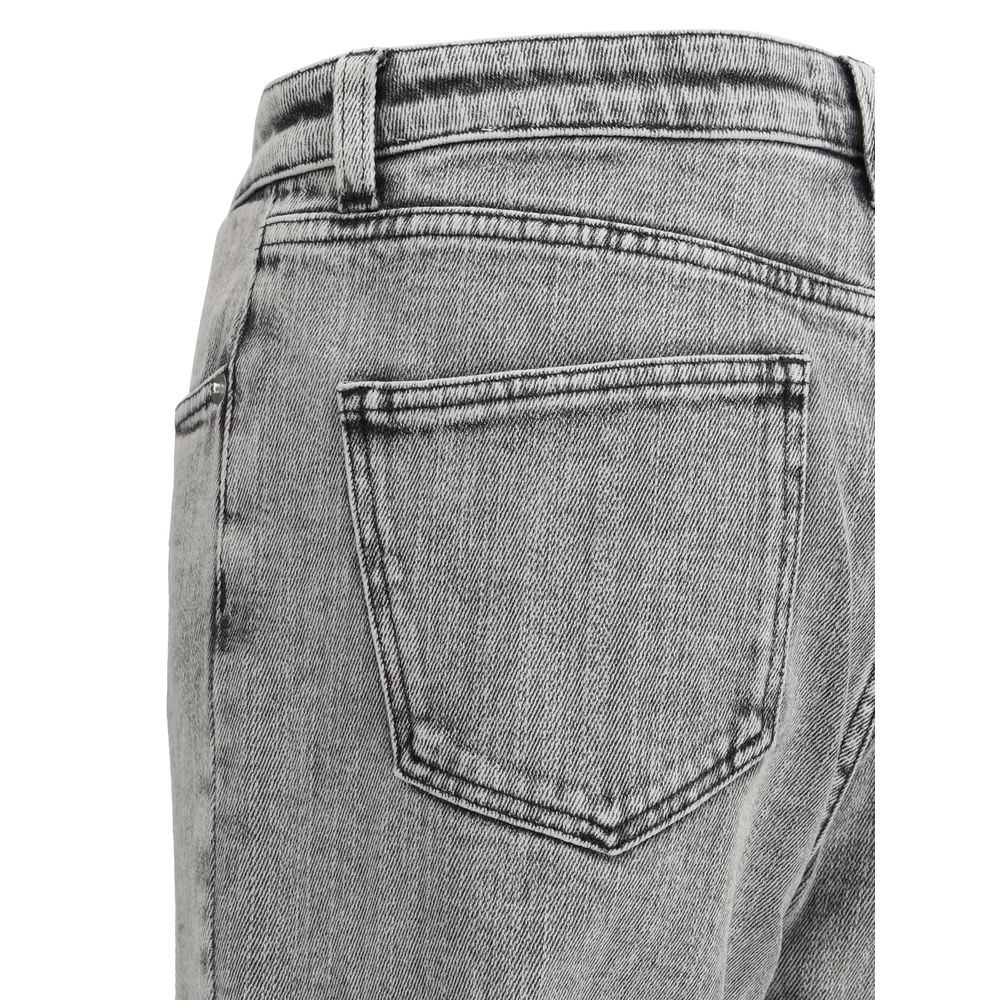 Back pocket view of Fabiana Filippi Gray Cotton Straight-Leg Jeans, five-pocket style with vintage washed-out design, made in Italy.