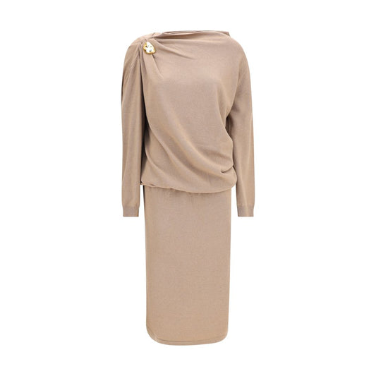 Fabiana Filippi Wool long Dress with gold button detail and ribbed cuffs, showcasing elegant design and contemporary style.