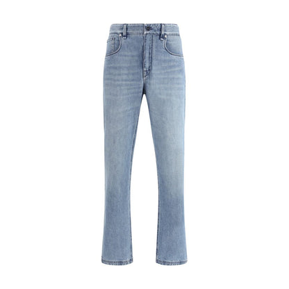 Fendi Light Blue Cotton Straight-Leg Jeans
