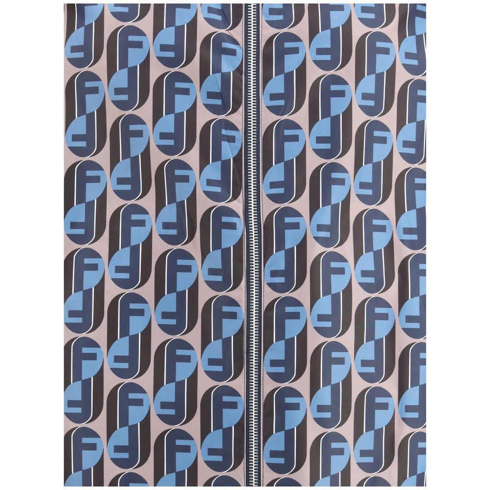 Fendi Multicolor Polyester Shell Jacket featuring geometric pattern with front zipper closure and silver logo accent for stylish design.