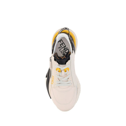 Top view of Fendi White Calf Leather Bos Taurus Athletic Sneakers with unique sole and lace-up design for style and comfort.