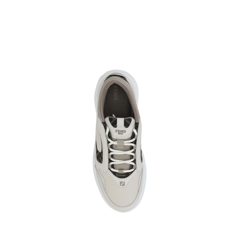 Top view of Fendi White Calf Leather Bos Taurus Low Top Sneakers showing lace-up closure and logoed insole.