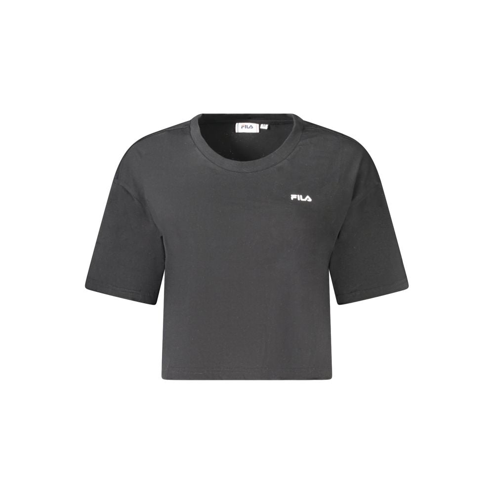 Fila Black Cotton Women's T-Shirt with bold logo print, cropped and eco-friendly, showcasing an athletic-chic design.