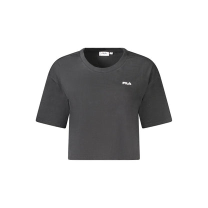 Fila Black Cotton Women's T-Shirt with bold logo print, cropped and eco-friendly, showcasing an athletic-chic design.