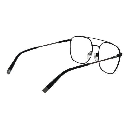 Fila Black Unisex Glasses Frame in full-rim stainless steel with demo lenses, aviator style, size 54-16-140.