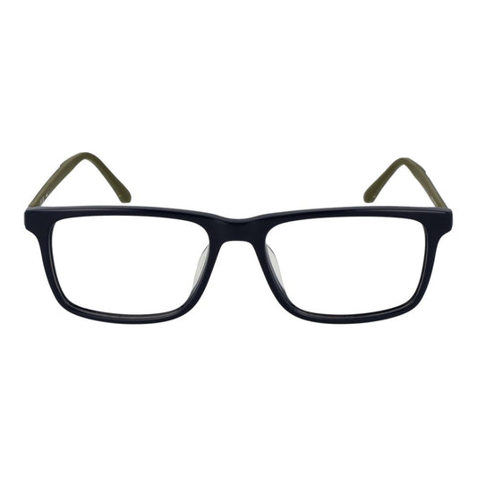 Fila Blue Men Glasses Frame, full-rim rectangle style, rubber material, 52mm width, blue color, demo lenses.