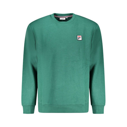 Fila Green Cotton Men Sweater with crew neck and logo application, perfect for a bold yet timeless casual style.