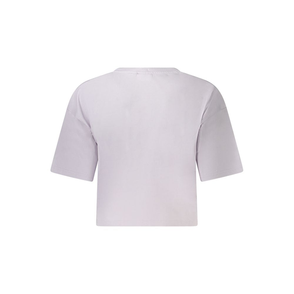 Back view of Fila Pink Cotton Women T-Shirt showcasing cropped design, highlighting comfort and style for casual wear.