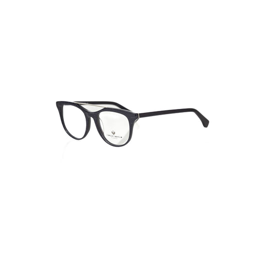 Frankie Morello Blue Acetate Unisex Frame eyeglasses with chic geometric pattern and vibrant temples in Wayfarer style, side view.