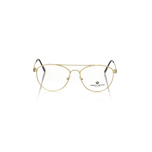 Frankie Morello Gold Metallic Unisex Frame Eyeglasses in aviator style with sleek design, ideal for fashion-forward individuals.