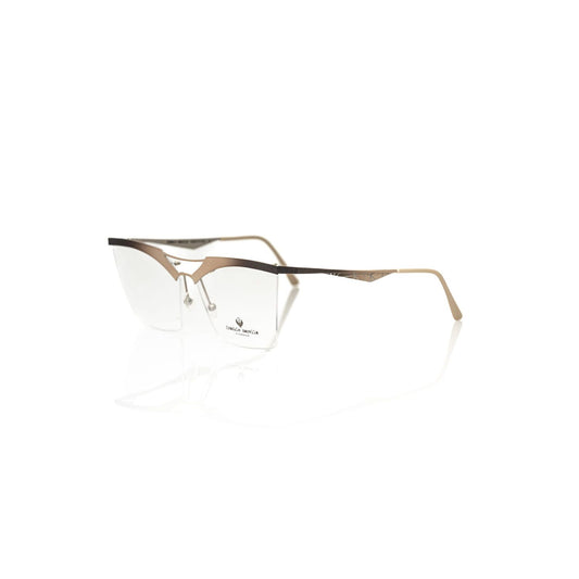 Frankie Morello Gold Metallic Women's Frame Eyeglasses, featuring Italian craftsmanship and modern elegance in clubmaster style.