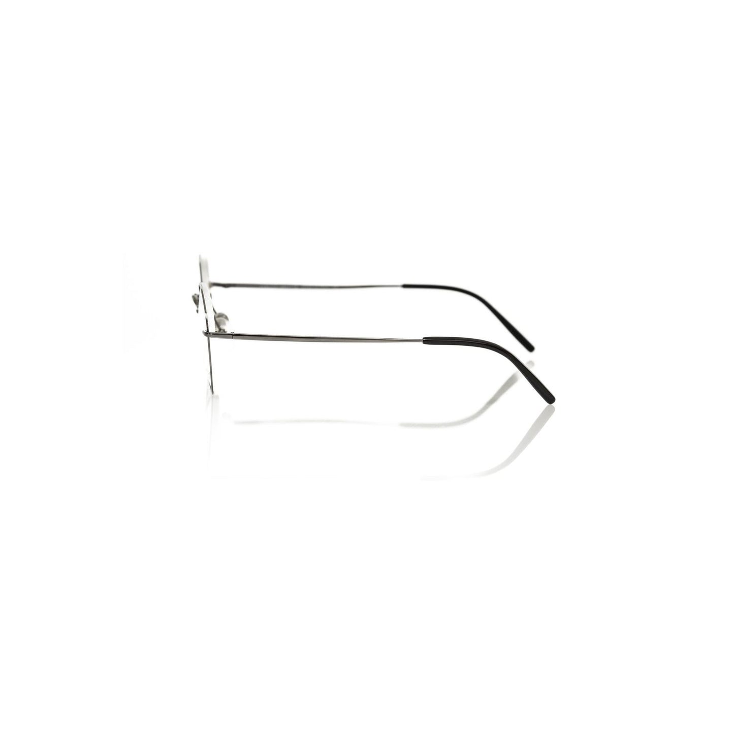 Side view of Frankie Morello Gray Metallic Unisex Eyeglass Frame showcasing sleek gun barrel-colored design.