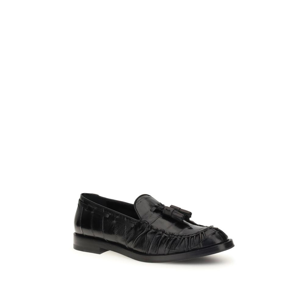 Fratelli Rossetti Black Rubber Slip-On Loafers with tassels and round toe, offering a versatile fit for smart or casual looks. AW25 collection.