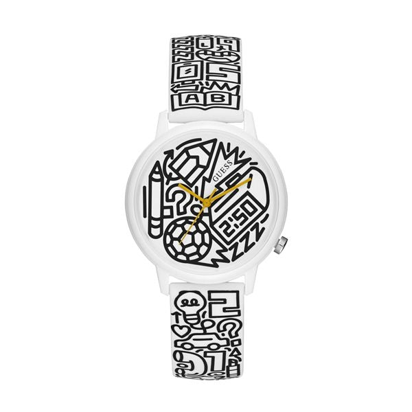 GUESS Mod. TIME TO GIVE unisex wristwatch with 38mm polycarbonate case, rubber strap, quartz movement, water resistant to 3 ATM.