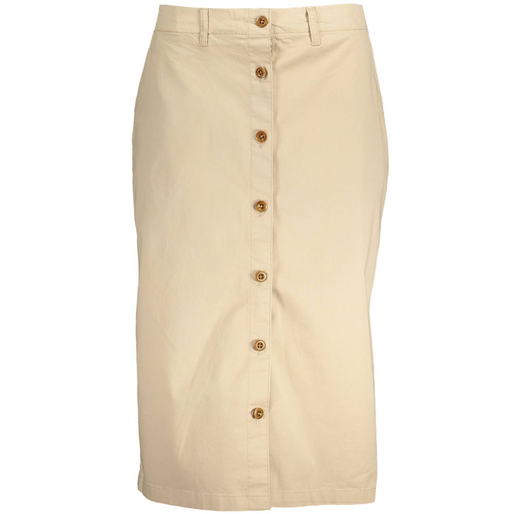 Gant Beige Cotton Women Skirt with button-up style and four pockets, showcasing chic, versatile fashion for modern women.