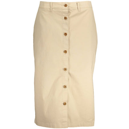 Gant Beige Cotton Women Skirt with button-up style and four pockets, showcasing chic, versatile fashion for modern women.