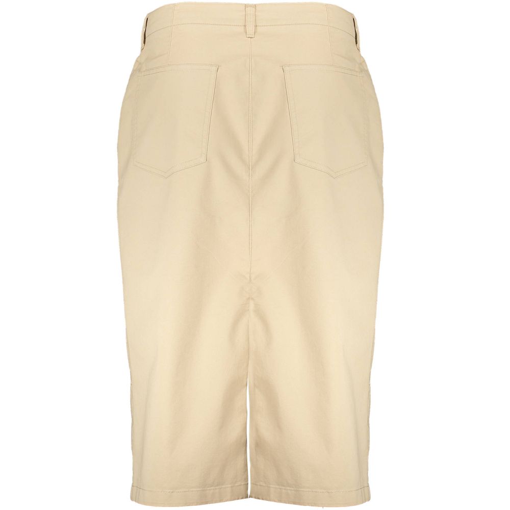 Gant Beige Cotton Women Skirt with four pockets and button-up design, showcasing chic and versatile style for day-to-night transitions.