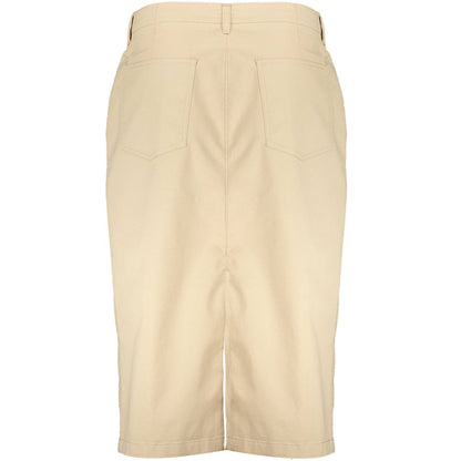Gant Beige Cotton Women Skirt with four pockets and button-up design, showcasing chic and versatile style for day-to-night transitions.