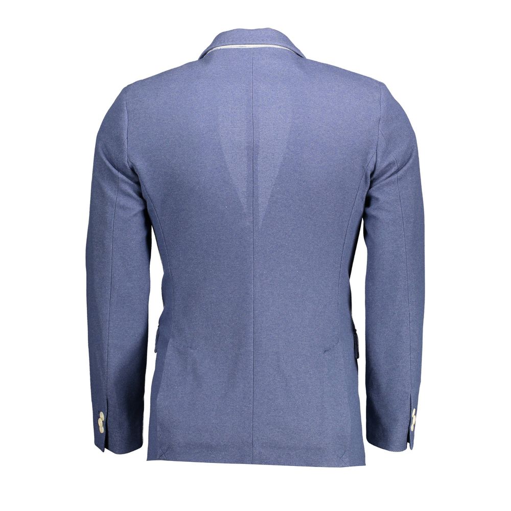 Gant Blue Cotton Men Jacket rear view showcasing long sleeves and sleek design.