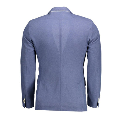 Gant Blue Cotton Men Jacket rear view showcasing long sleeves and sleek design.