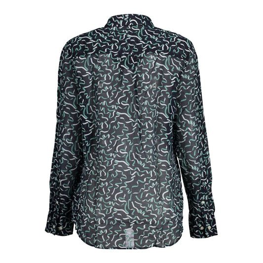 Gant Blue Cotton Shirt with Italian collar and buttoned cuffs, featuring a unique pattern design.