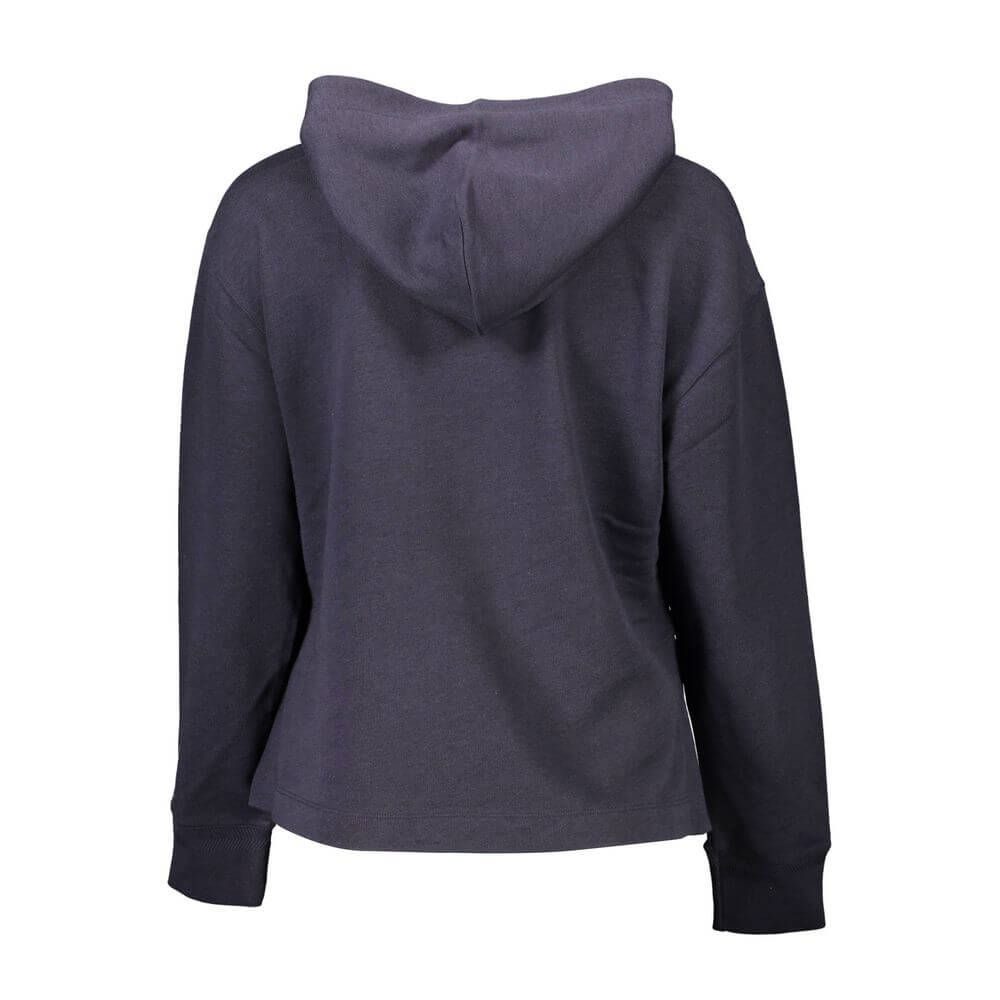 Back view of Gant Blue Cotton Women Sweater with hood and side slits