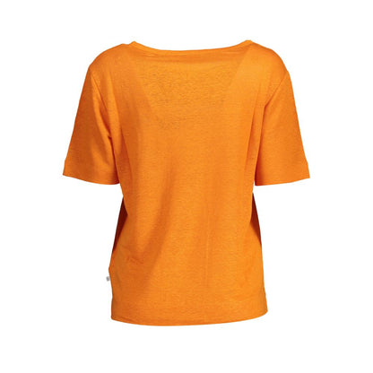 Back view of Gant Orange Linen Women T-Shirt with wide neck and breezy style, perfect for casual chic or layering. Made of linen, in orange.